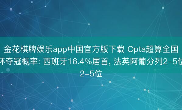 金花棋牌娱乐app中国官方版下载 Opta超算全国杯夺冠概率: 西班牙16.4%居首， 法英阿葡分列2-5位