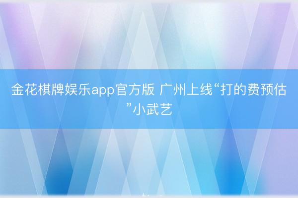 金花棋牌娱乐app官方版 广州上线“打的费预估”小武艺